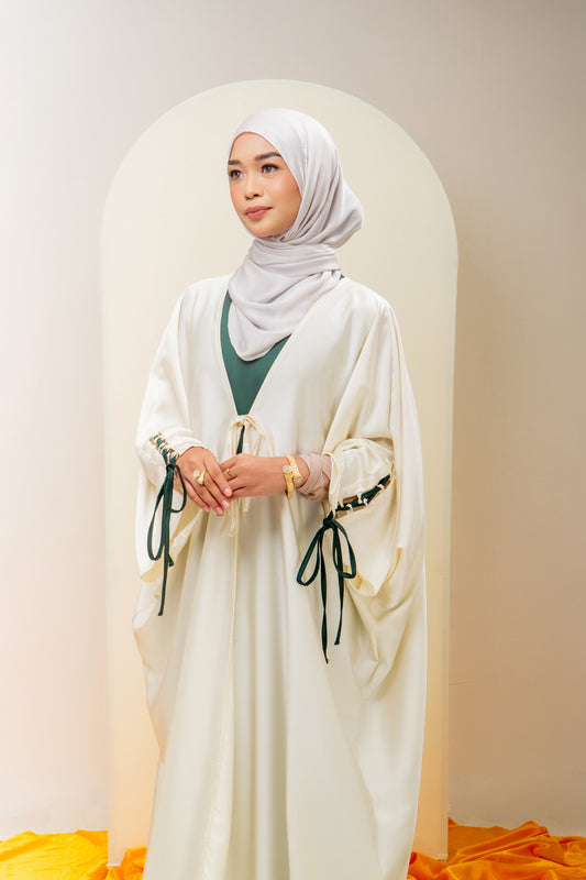 Aniqa 2-piece Abaya in Cream + Emerald Green