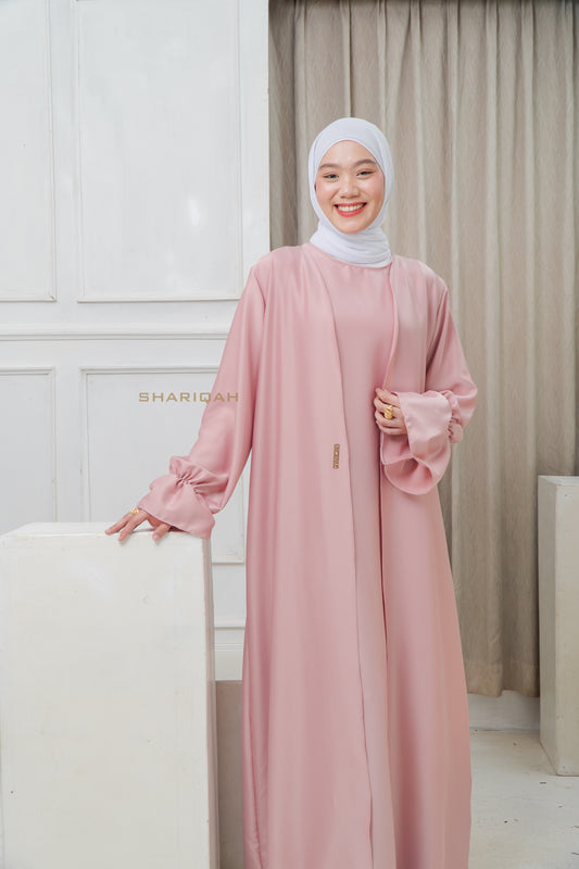 Fauziya Abaya with Inner Dress (Version 2) in Dusty Pink